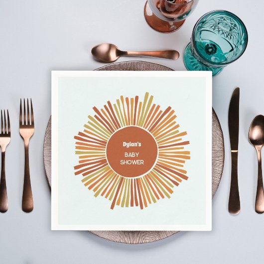 ボホサンシャインレトロイエローオレンジベビーシャワー スタンダードカクテルナプキン