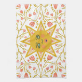 ボホサンズ&開花つる植物ピンクイエロー キッチンタオル (縦)