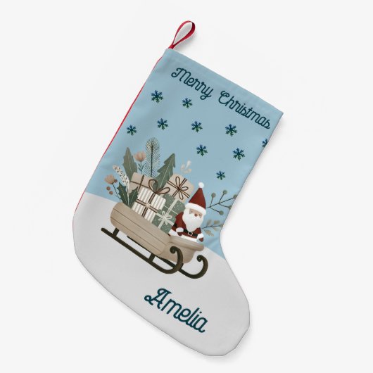 ボホサンタオンスレイとギフトスノーフレーク名 スモールクリスマスストッキング (正面 (吊り時))