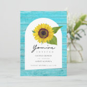 ボホサンフラワーアーチティール(緑がかった色)ウッドカップルシャワー 招待状 (スタンド正面)