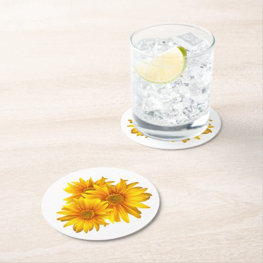 ボホサンフラワーエレガントなウェディングイエローフローラ ラウンドペーパーコースター (インサイチュ)