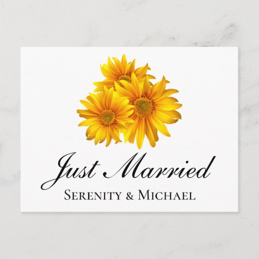 ボホサンフラワーズイエローフローラ結婚たった今結婚しました 案内ポストカード (正面)