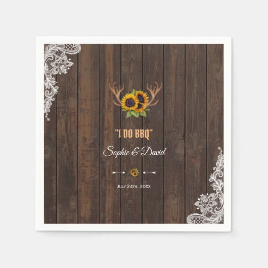 ボホサンフラワーズ〔雄ジカの〕枝角ウッドレースI do BBQ スタンダードカクテルナプキン (正面)