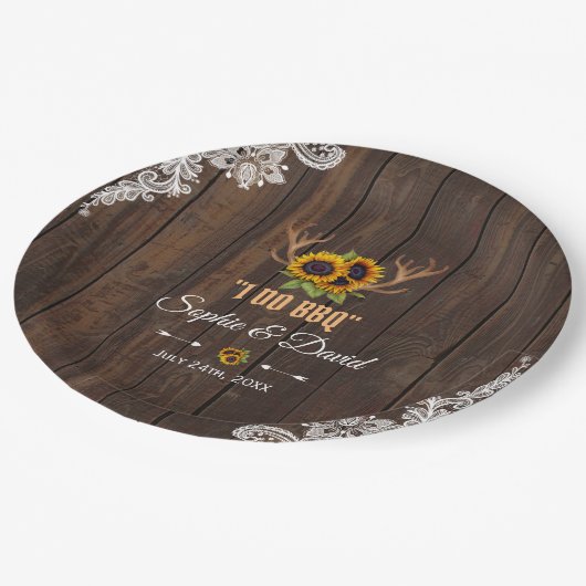 ボホサンフラワーズ〔雄ジカの〕枝角ウッドレースI DO BBQ ペーパープレート (アングル)