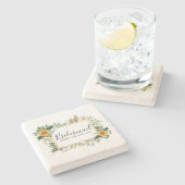 ボホサンフラワーセージ緑結婚草 ストーンコースター (横)