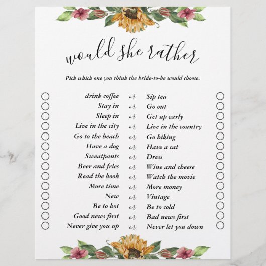 ボホサンフラワーツーサイドビンゴブライダルシャワーゲーム (正面)