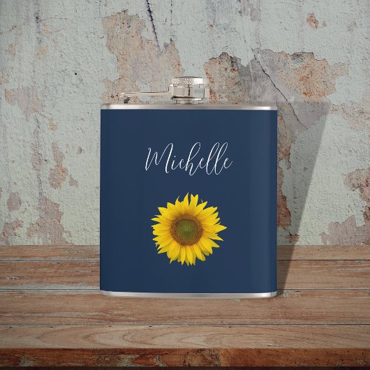ボホサンフラワーネイビーブルーエレガントパーソナライズされた フラスク