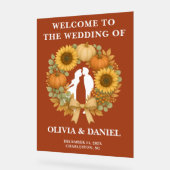 ボホサンフラワーパンプキンリース秋の結婚式 アクリルサイン (傾斜)