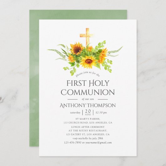 ボホサンフラワーファースト聖餐式 招待状 (正面/裏面)