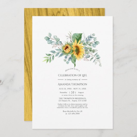 ボホサンフラワーユーカリお祝いオブライフインヴィ 招待状 (正面/裏面)