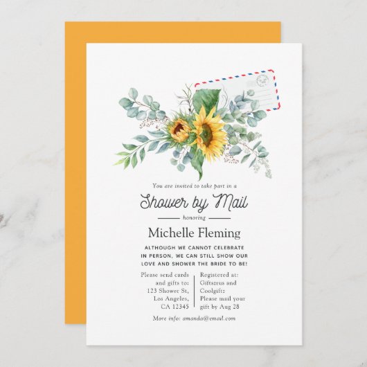 ボホサンフラワーユーカリブライダルシャワーバイメール 招待状 (正面/裏面)