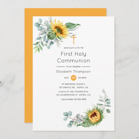 ボホサンフラワーユーカリプトゥス聖餐式 招待状 (正面/裏面)