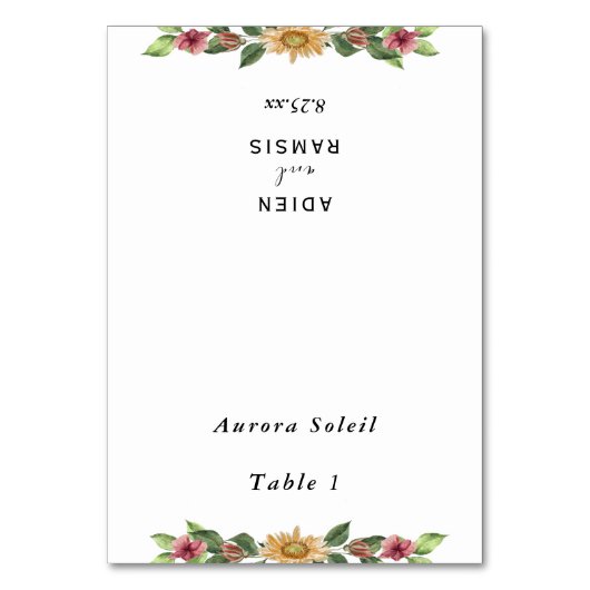 ボホサンフラワー結婚ズ折り畳み座席表 テーブルナンバー (正面)