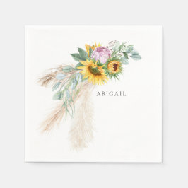 ボホサンフラワー&ピンク牡丹シャワパーソナライズされたー スタンダードカクテルナプキン