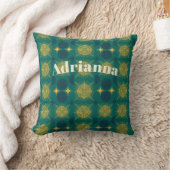 ボホサンムーンスターズベビーティール（緑がかった色）イエローパーソナライズされた クッション (ブランケット)