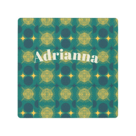 ボホサンムーンスターズベビーティール（緑がかった色）イエローパーソナライズされた メタルプリント