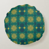 ボホサンムーンスターズベビーティール（緑がかった色）イエローパーソナライズされた ラウンドクッション (裏面)