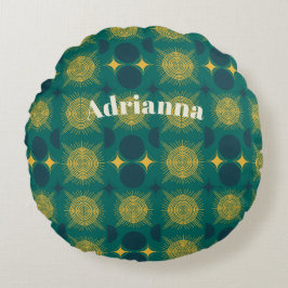 ボホサンムーンスターズベビーティール（緑がかった色）イエローパーソナライズされた ラウンドクッション