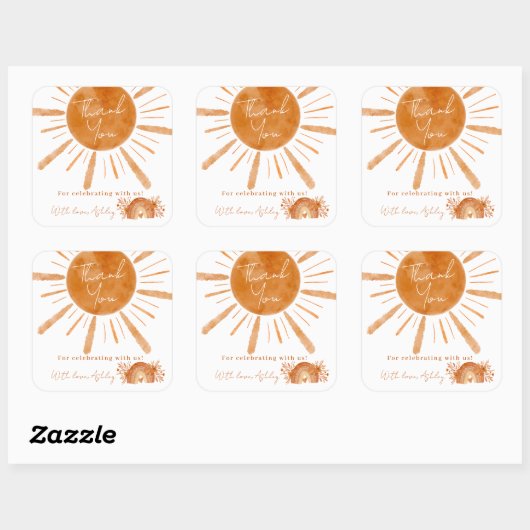 ボホサンレインボーオレンジベイビー感謝していシャワーあなた スクエアシール (シート)