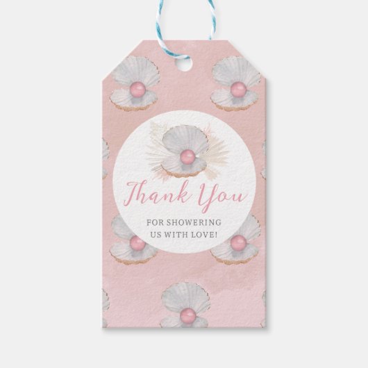 ボホシェルピンクパール海ベビーシャワーメッセージカード ギフトタグ (正面)
