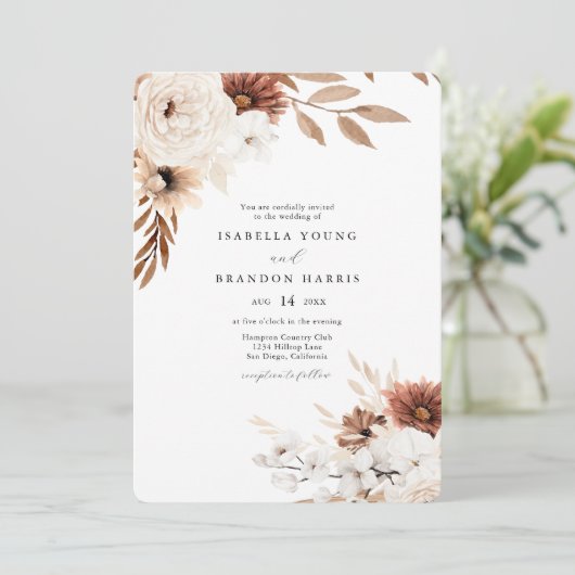 ボホシエナアンドベージュフローラ結婚式招待状 招待状 (スタンド正面)
