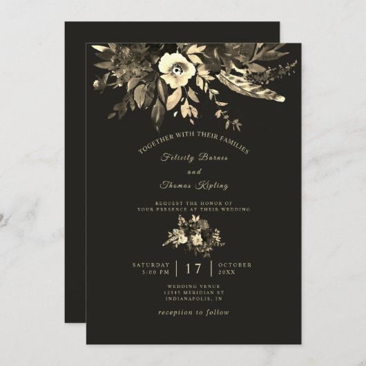 ボホシエレガントックオータムブラウンズ秋の結婚式 招待状 (正面/裏面)