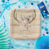 ボホシカ〔雄ジカの〕枝角と花模様ウッドズ結婚ズ ペーパープレート (パーティー)