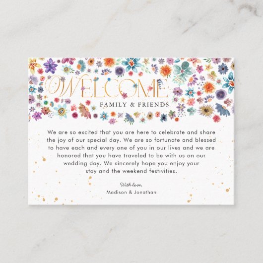 ボホシッお洒落クワイルドフラワー金ゴールドタイポグラフィ プレイスカード (正面)