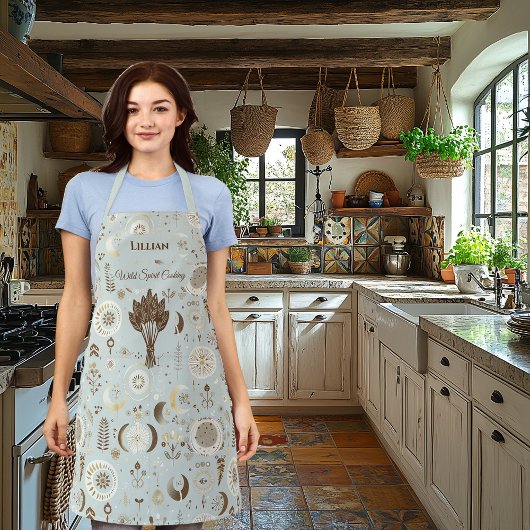 ボホシックで柔らかいベージュとブラウンのトーンの矢印 エプロン