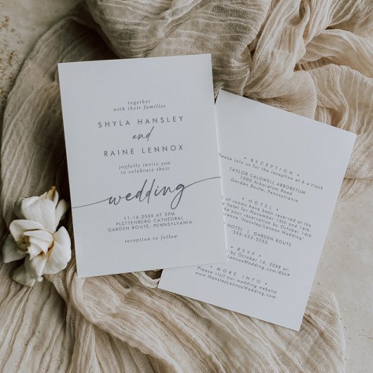 ボホシックなシルバーグレーフロントとバック結婚ズ 招待状