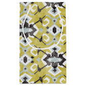 ボホシックなダークグレーと黄色のイカットの部族柄 スモールペーパーバッグ (裏面)