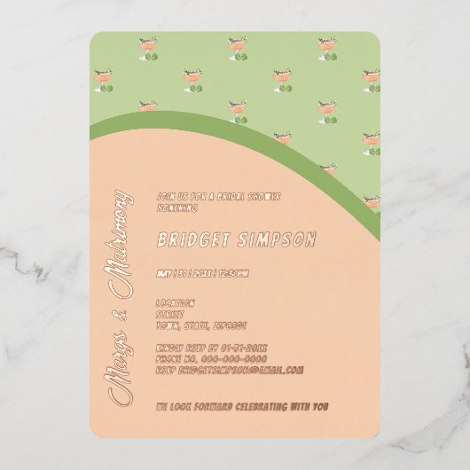 ボホシックなマーガアンドマトリモニーブライダルシャワー 箔招待状 (正面)