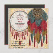 ボホシックな房、羽と結結婚節 招待状 (正面/裏面)