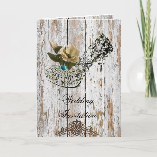 ボホシックな納屋の木の素朴な田舎結婚式 招待状 (正面)