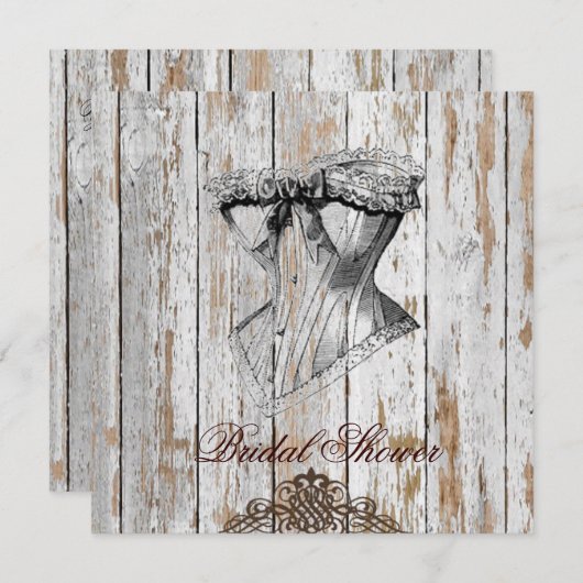 ボホシックな納屋の木の素朴な田舎結婚式 招待状 (正面/裏面)