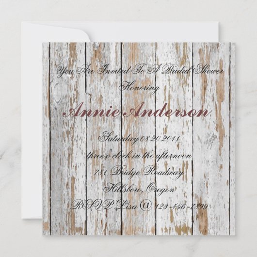 ボホシックな納屋の木の素朴な田舎結婚式 招待状 (裏面)