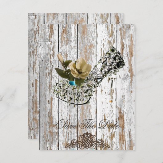 ボホシックな納屋の木の素朴な田舎結婚式 案内ポストカード (正面/裏面)