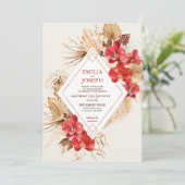 ボホシックな赤い金ゴールドフレーム&レッドオーキッド秋の結婚式 招待状 (スタンド正面)