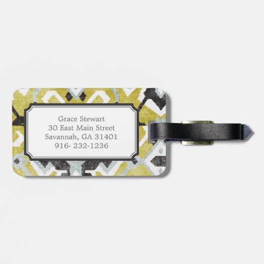 ボホシックな黒と黄色のイカットの部族柄 ラゲッジタグ (裏面横)