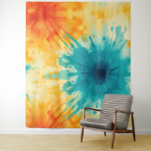 ボホシックイエローアンドティール(緑がかった色)絞り染めデザイン タペストリー (インサイチュ)