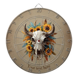 ボホシックウォーターカラーサンフラワーフェザー牛スカル ダーツボード