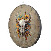 ボホシックウォーターカラーサンフラワーフェザー牛スカル ダーツボード (正面右)