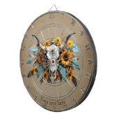 ボホシックウォーターカラーサンフラワーフェザー牛スカル ダーツボード (正面右)