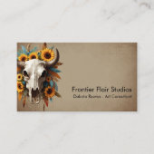 ボホシックウォーターカラーサンフラワーフェザー牛スカル 名刺 (正面)