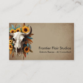 ボホシックウォーターカラーサンフラワーフェザー牛スカル 名刺