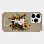 ボホシックウォーターカラーサンフラワーフェザー牛スカル iPhoneケース (裏面横)
