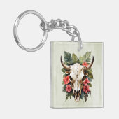 ボホシックウォーターカラートロピカルフローラ牛スカル キーホルダー (正面左)