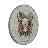 ボホシックウォーターカラートロピカルフローラ牛スカル ダーツボード (正面左)