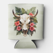 ボホシックウォーターカラートロピカルフローラ牛スカル 缶クーラー (正面)