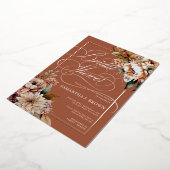 ボホシックウォーターカラーフラワーズ秋ブライダルシャワー 箔招待状 (回転した状態)